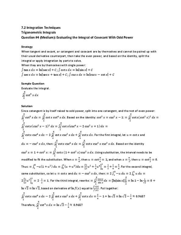 MAT136H1 Lecture : 7.2 Trigonometric Integrals Question #4 (Medium) thumbnail