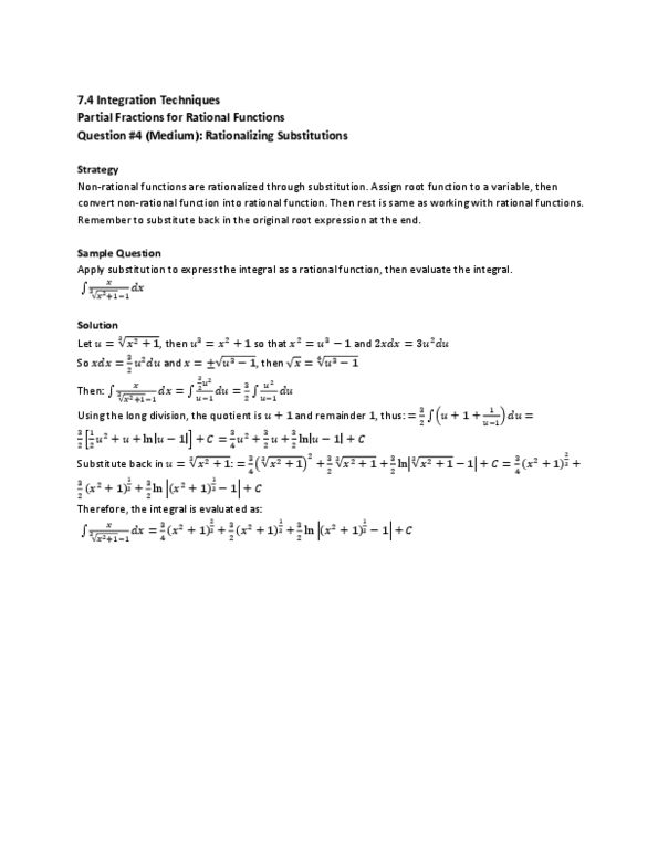 MAT136H1 Lecture : 7.4 Integration of Rational Functions by Partial Fractions Question #4 (Medium) thumbnail
