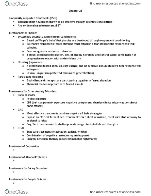 PSYC 3610H Chapter Notes - Chapter 28: Posttraumatic Stress Disorder, Systematic Desensitization, Expressed Sequence Tag thumbnail