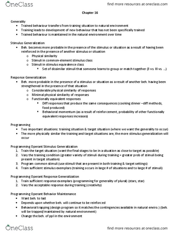 PSYC 3610H Chapter Notes - Chapter 16: Equivalence Class thumbnail