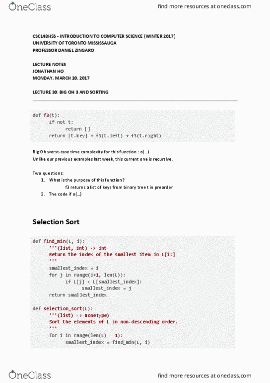 CSC148H5 Lecture Notes - Lecture 30: Binary Tree, The Algorithm, Quicksort thumbnail