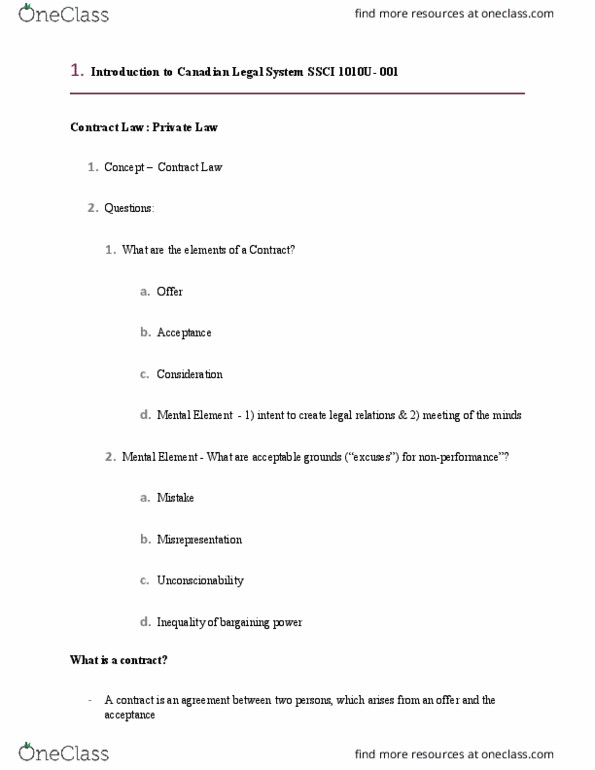 SSCI 1010U Lecture Notes - Lecture 9: Specific Performance, Legal Personality, Precontract thumbnail