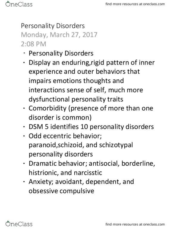 PSYCH 215 Chapter Notes - Chapter 13: Narcissism, Personality Disorder, Schizotypal Personality Disorder thumbnail