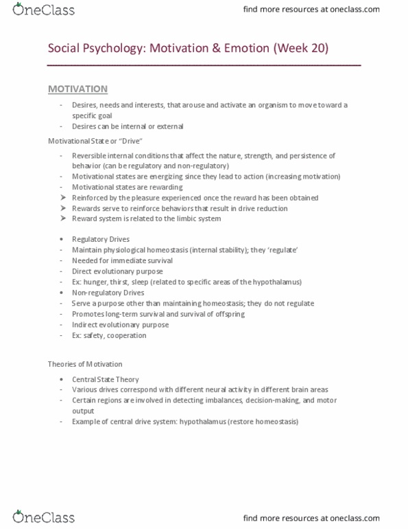 PSYC 100 Lecture Notes - Lecture 20: Thalamus, Autonomic Nervous System, Temporal Lobe thumbnail