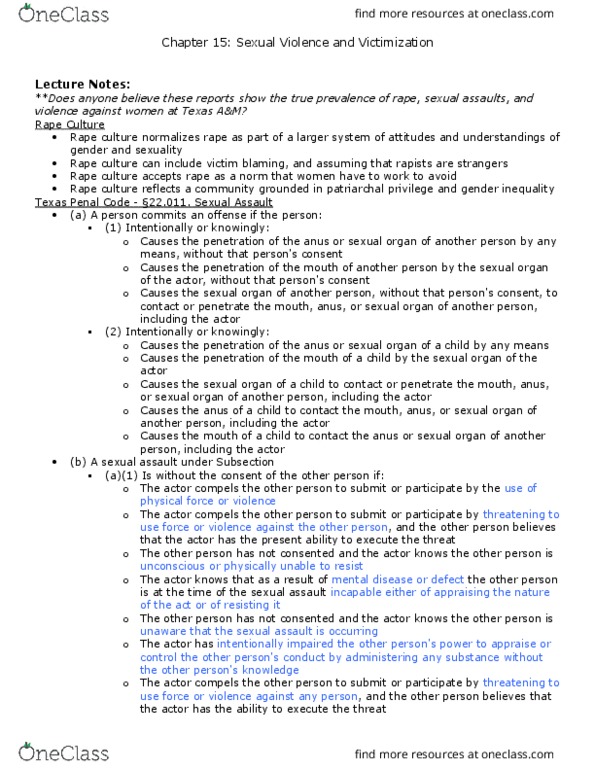 PSYC 210 Lecture Notes - Lecture 15: Posttraumatic Stress Disorder, Pedophilia, Rape Kit thumbnail