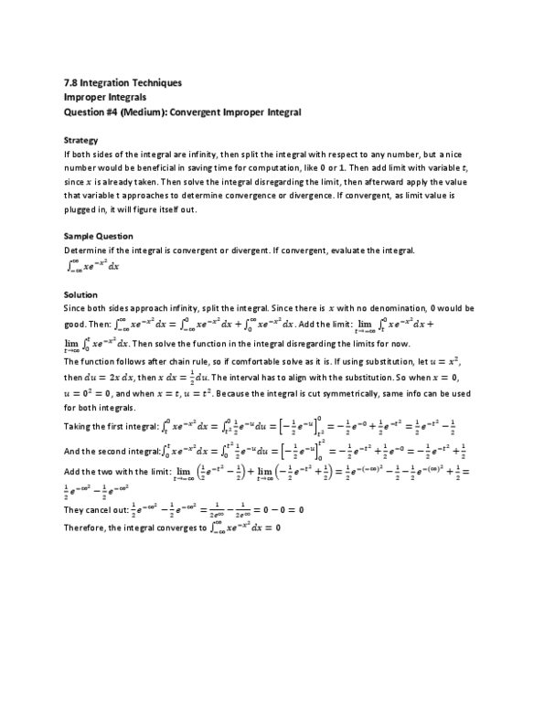 MAT136H1 Lecture : 7.8 Improper Integrals Question #4 (Medium) thumbnail