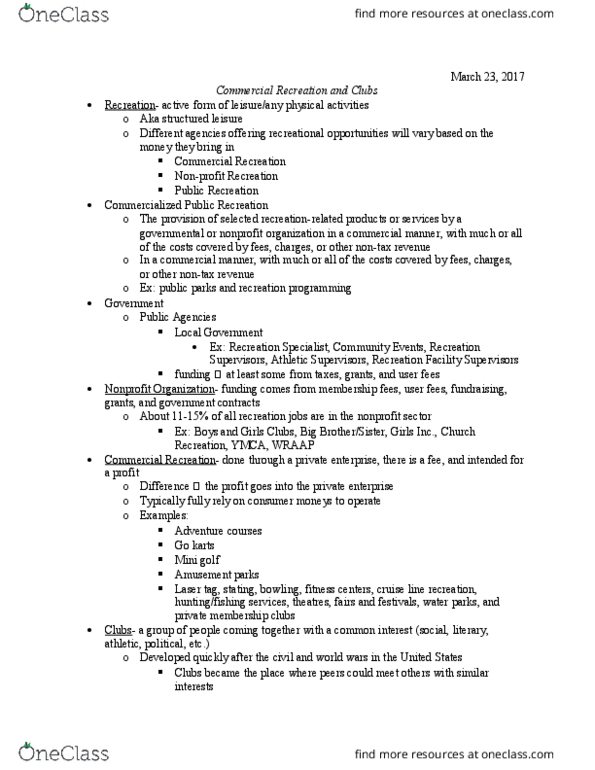 REC 352 Lecture Notes - Lecture 12: Wilmington, North Carolina, Disposable And Discretionary Income, Planet Fitness thumbnail