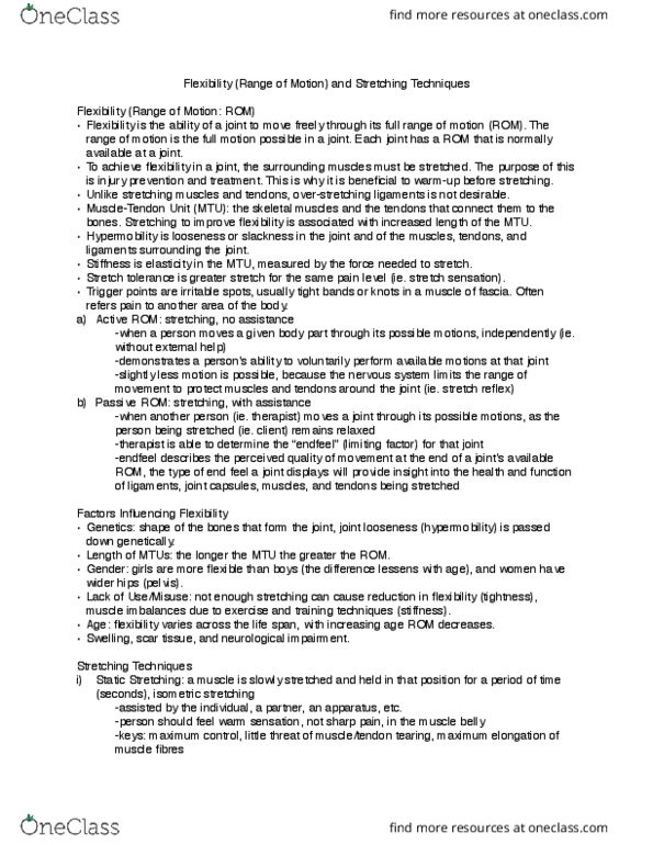 HSS 2111 Lecture Notes - Lecture 7: Osteoporosis, Osteoarthritis, Stretching thumbnail