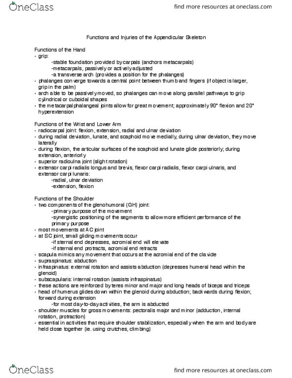 HSS 2111 Lecture Notes - Lecture 10: Extensor Carpi Muscle, Scaphoid Fracture, Carpal Tunnel thumbnail