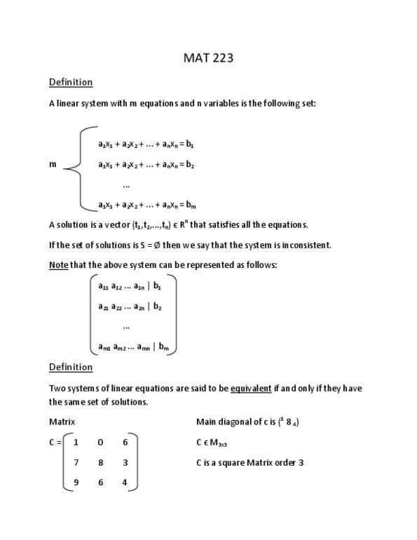 MAT223H1 Lecture Notes - Main Diagonal, Mexican Peso, Algebraic Structure thumbnail