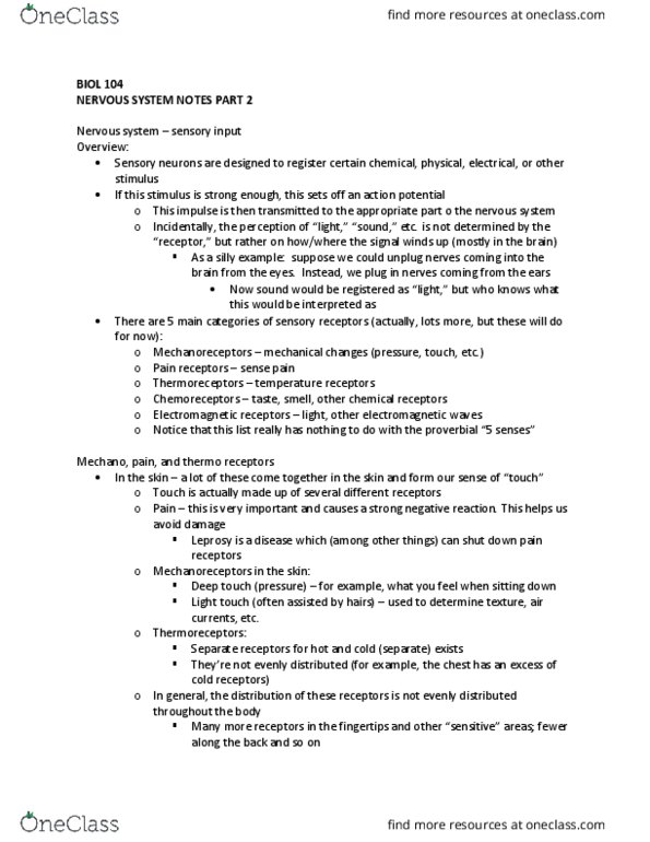 BIOL 104 Lecture Notes - Lecture 8: Sclera, Color Vision, Semicircular Canals thumbnail