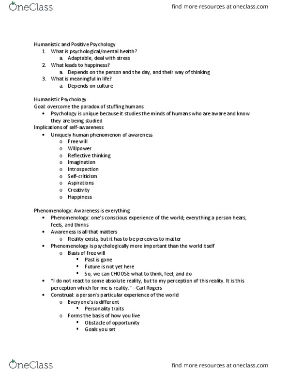 PSY 340 Lecture Notes - Lecture 8: Moral Relativism, Psychopathology, Existentialism thumbnail