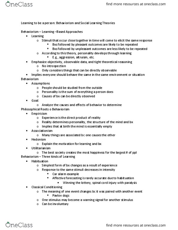 PSY 340 Lecture Notes - Lecture 9: Disulfiram, Learned Helplessness, Car Alarm thumbnail