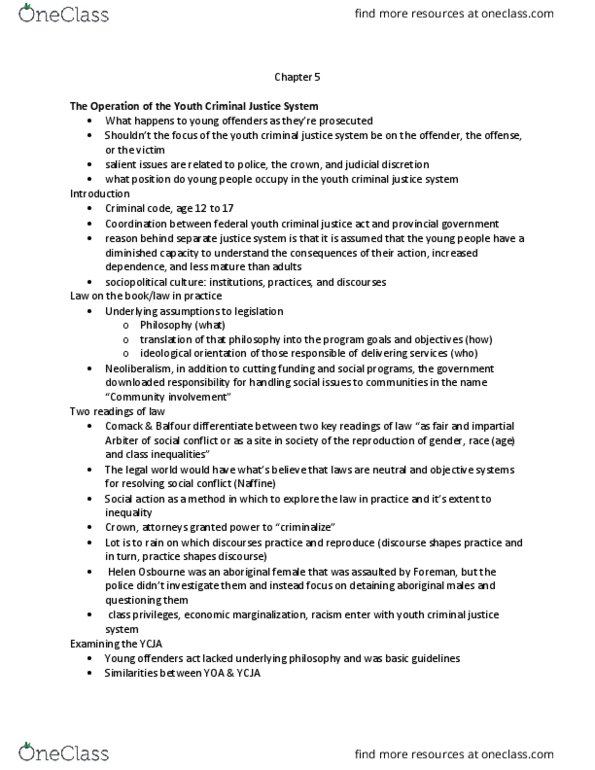 SOC310H5 Chapter Notes - Chapter 5: Duty Counsel, Juvenile Court, Diminished Responsibility thumbnail