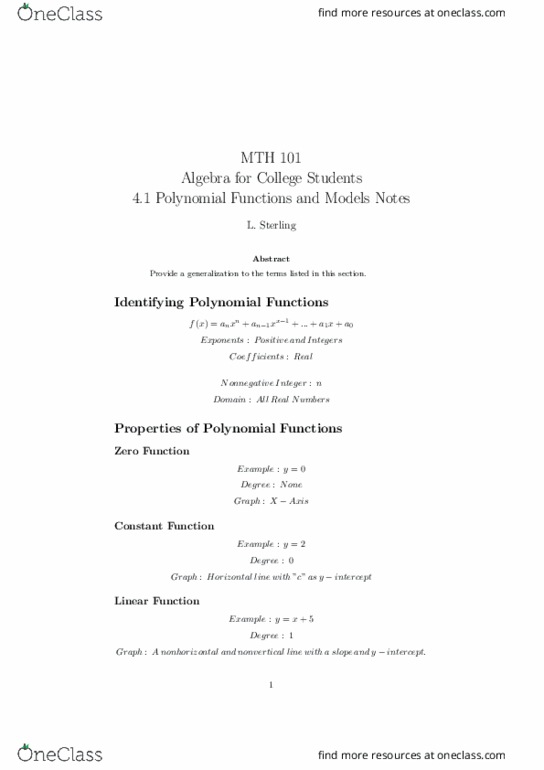 MTH 101 Lecture Notes - Lecture 15: Real Number, Even And Odd Functions thumbnail