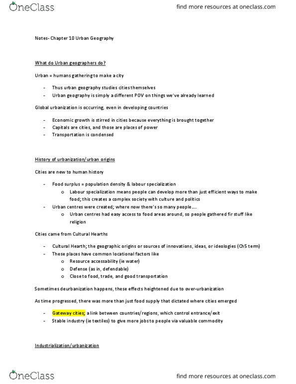 GEOG101 Chapter Notes - Chapter 10: Primate City, Counterurbanization, Shanty Town thumbnail