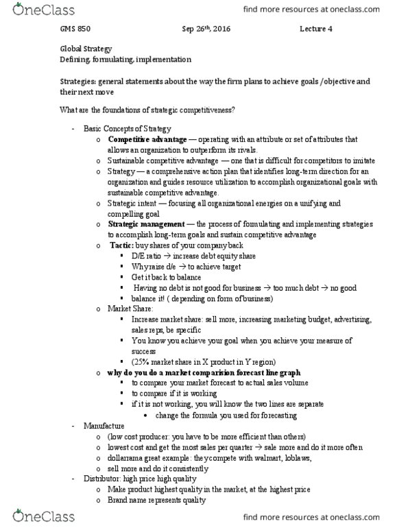 GMS 850 Lecture Notes - Lecture 4: Product Return, Net Present Value, Competitive Advantage thumbnail