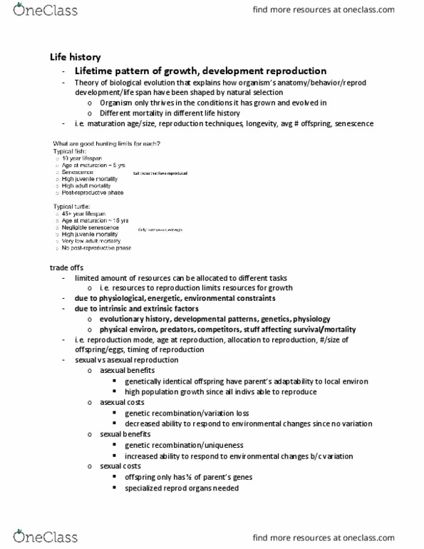 EE BIOL 100 Lecture Notes - Lecture 13: Net Reproduction Rate, Semelparity And Iteroparity, Secondary Sex Characteristic thumbnail