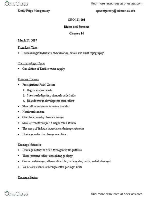 GEO 101 Lecture Notes - Lecture 24: Karst, Headward Erosion, Drainage Divide thumbnail