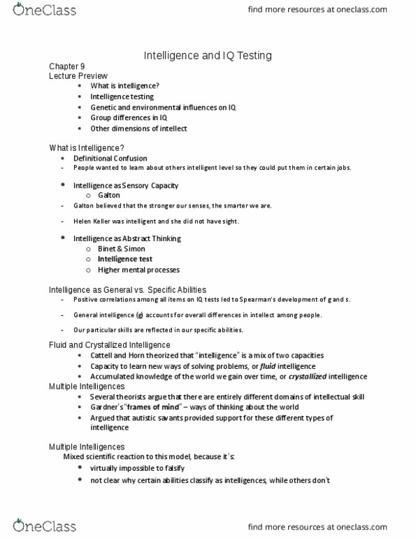 PSY 202 Lecture Notes - Lecture 1: Parietal Lobe, Intellectual Disability, Robert Sternberg thumbnail