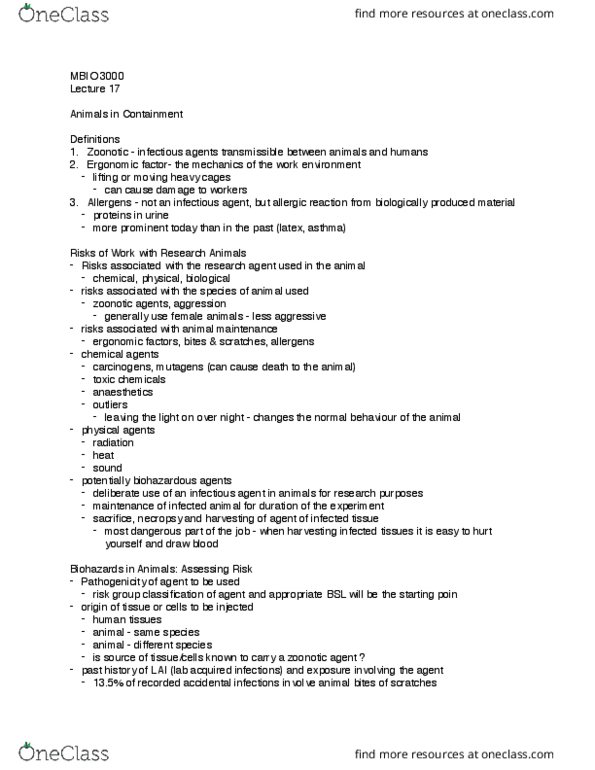 MBIO 3000 Lecture Notes - Lecture 17: Biological Hazard, Zoonosis, Autopsy thumbnail