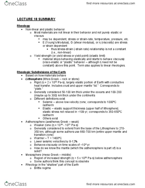 GLG 301 Lecture Notes - Lecture 18: Rheology, Shear Modulus, Oceanic Crust thumbnail