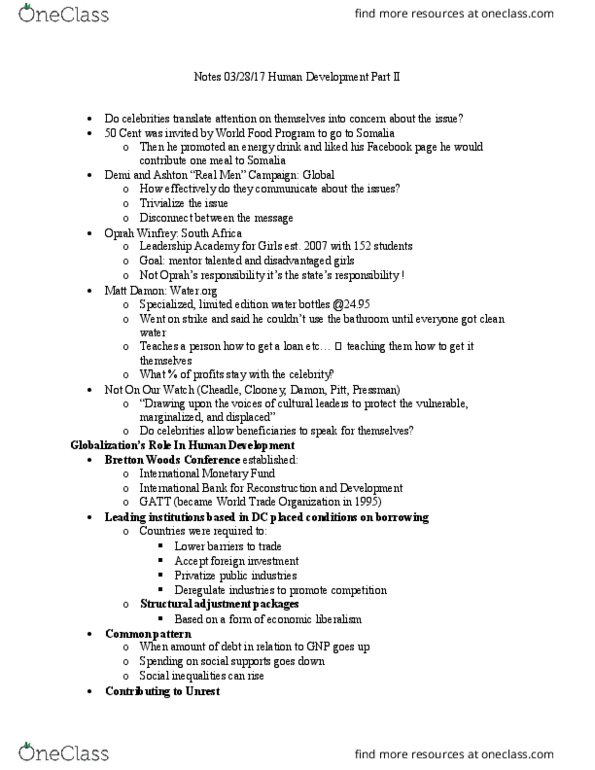 INTLSTD 101 Lecture Notes - Lecture 15: Bretton Woods Conference, Not On Our Watch, Water.Org thumbnail