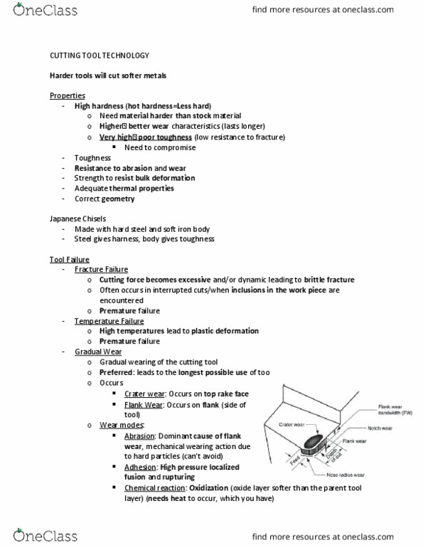 MEC 322 Lecture Notes - Lecture 9: Titanium Nitride, Relative Velocity, Tool Steel thumbnail