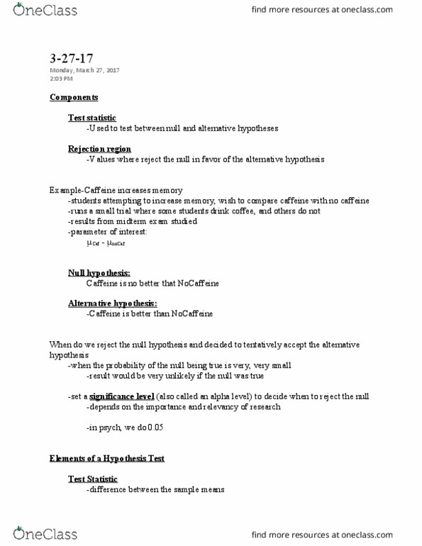 PSY 250 Lecture Notes - Lecture 41: Null Hypothesis, Alternative Hypothesis, Test Statistic thumbnail