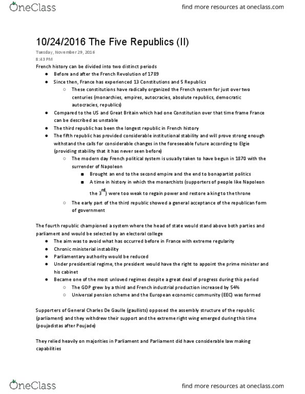 GOVT-130 FA3 Lecture Notes - Lecture 17: Debar, European Economic Community, Bonapartiste thumbnail