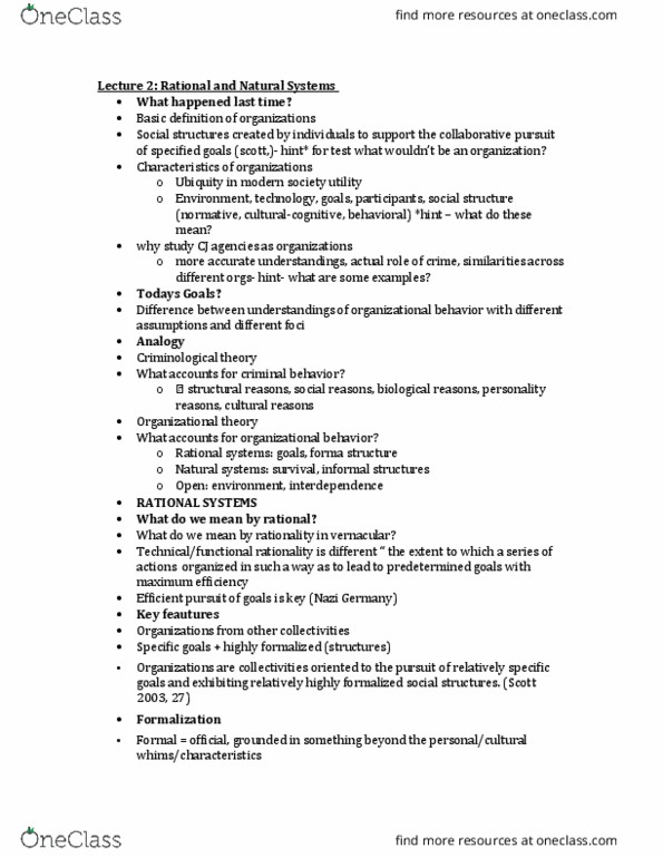 SOC300H5 Lecture Notes - Lecture 2: Hawthorne Effect, Bounded Rationality, Satisficing thumbnail