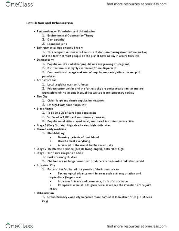 SOCIOL 1A06 Lecture Notes - Lecture 7: Counterurbanization, Visible Minority, Joel Garreau thumbnail