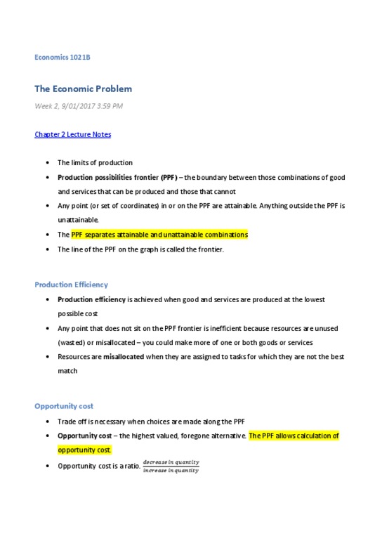 Economics 1021A/B Chapter 2: The economic problem thumbnail