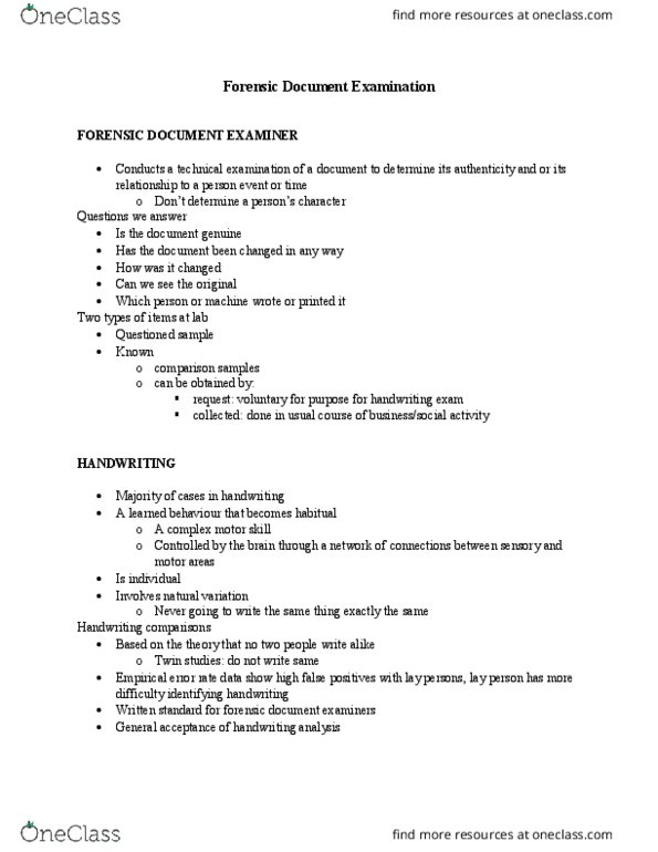 FSC239Y5 Lecture Notes - Lecture 12: Questioned Document Examination, Motor Skill, Motor Cortex thumbnail