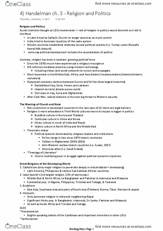 POLI 227 Chapter Notes - Chapter 3: Islamic Revival, Caste System In India, Iranian Revolution thumbnail