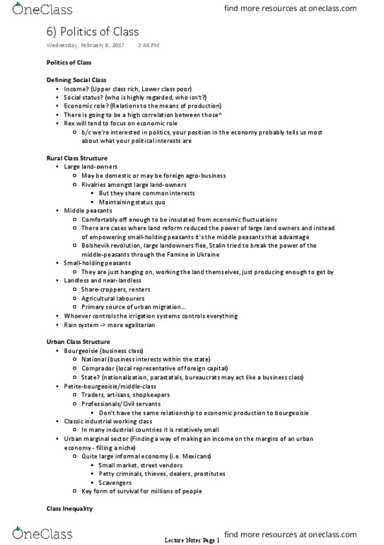 POLI 227 Lecture Notes - Lecture 6: Agribusiness, Smallholding, Comprador thumbnail