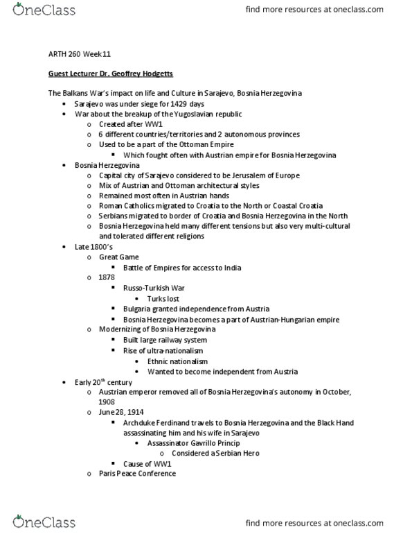 ARTH 260 Lecture 11: ARTH 260 Week 11 Guest Lecturer Geoffrey Hodgetts on the Balkans War and Bamyan Buddhas thumbnail