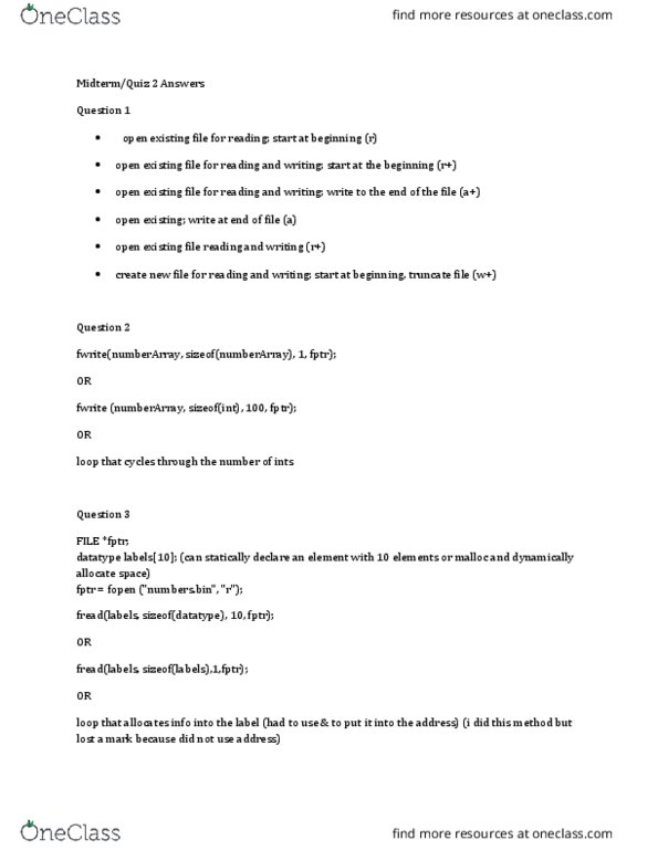 CIS 2500 Lecture Notes - Lecture 7: C Dynamic Memory Allocation thumbnail