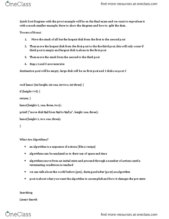 CIS 2500 Lecture Notes - Lecture 9: Quicksort, Binary Search Algorithm, Horse Length thumbnail