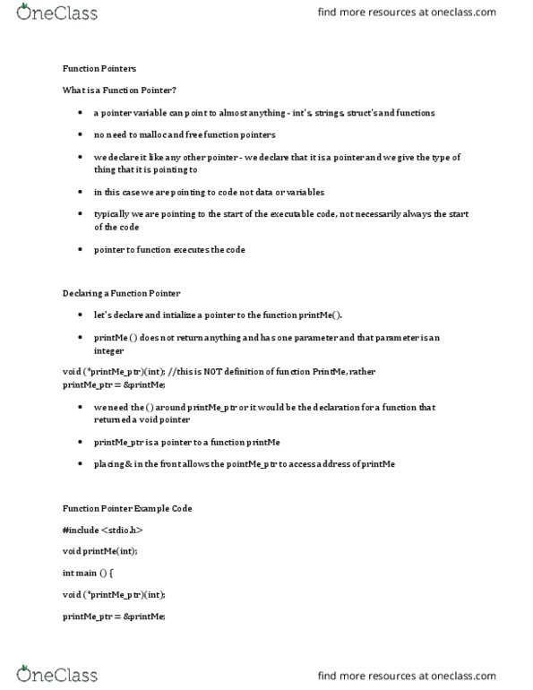 CIS 2500 Lecture Notes - Lecture 14: C Dynamic Memory Allocation, Scanf Format String, C String Handling thumbnail