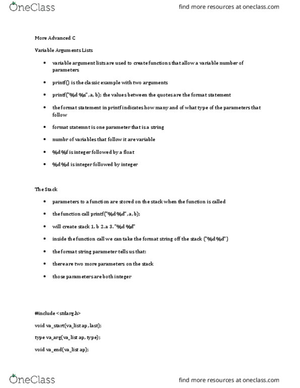CIS 2500 Lecture Notes - Lecture 15: Variadic Function, Printf Format String, Entry Point thumbnail
