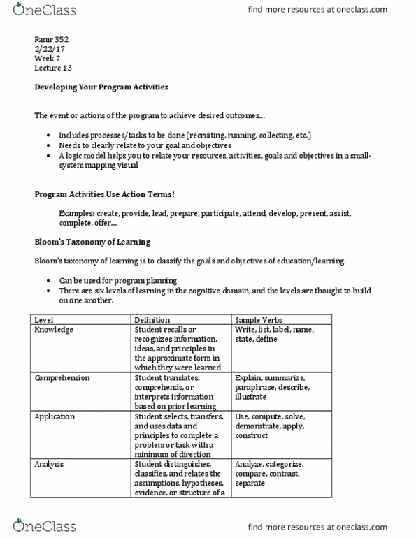 FAMR 352 Lecture Notes - Lecture 13: Regional Policy Of The European Union, Logic Model thumbnail