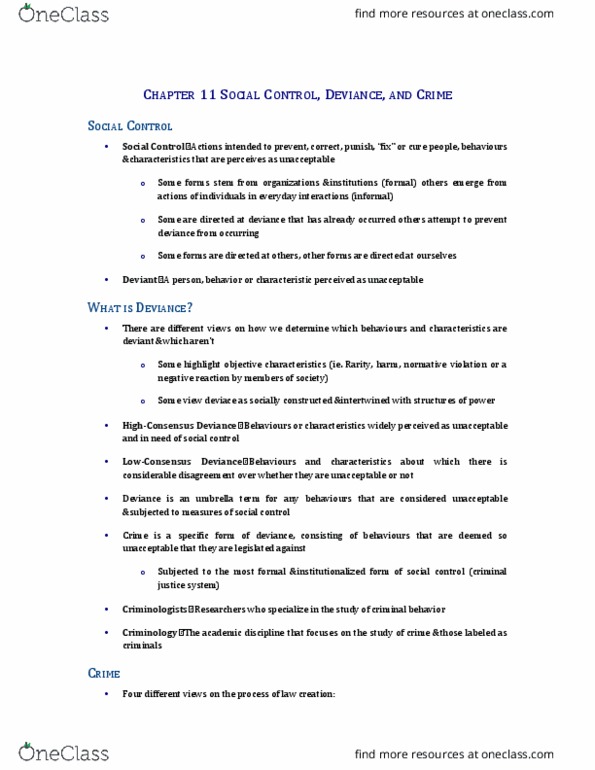 Sociology 1025A/B Chapter Notes - Chapter 11: Labeling Theory, Differential Association, Social Learning Theory thumbnail