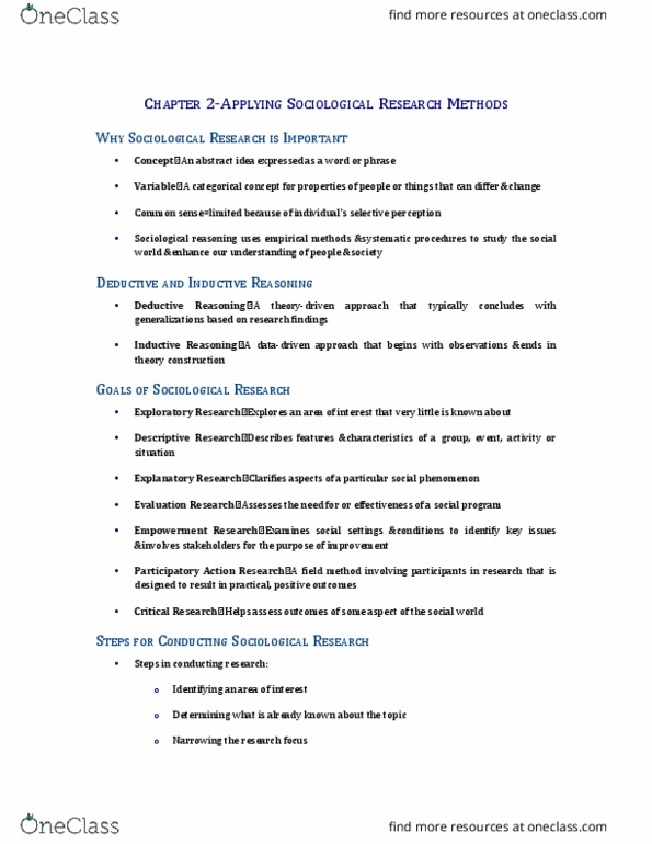 Sociology 1025A/B Chapter Notes - Chapter 2: Data Integration, Random Assignment, Inductive Reasoning thumbnail