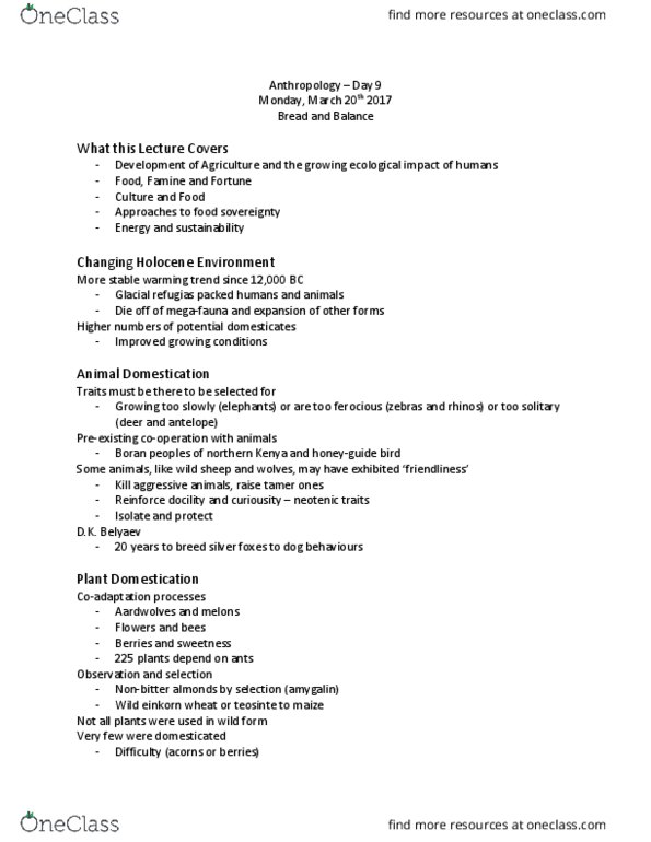 ANTH 1002 Lecture Notes - Lecture 9: Herman Daly, Paella, Chinese Canadians thumbnail