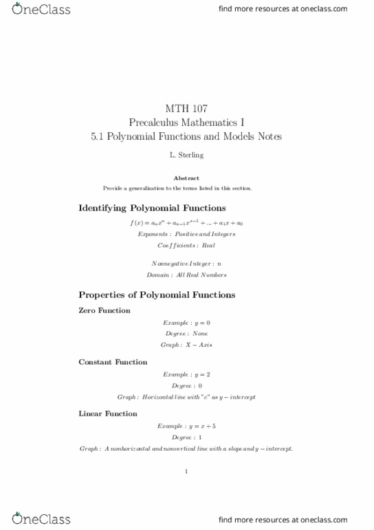 MTH 107 Lecture Notes - Lecture 8: Real Number, Even And Odd Functions, Precalculus thumbnail