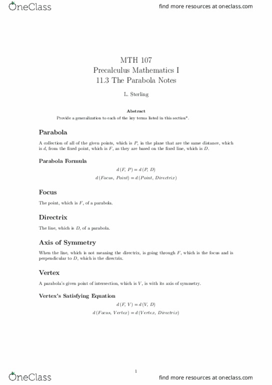 MTH 107 Lecture Notes - Lecture 23: Paraboloid, Precalculus, Joule thumbnail