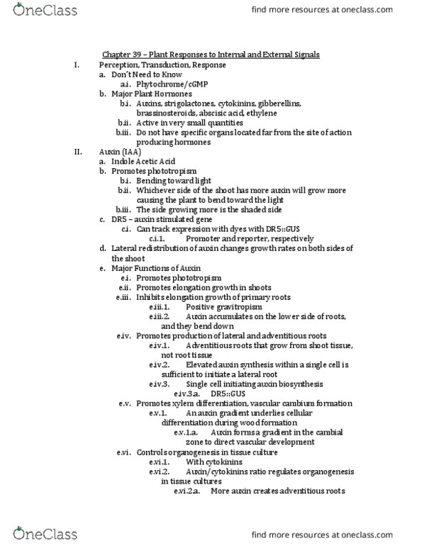 BIOL 240M Chapter Notes - Chapter 39: Cytokinin, Auxin, Chlorophyll thumbnail
