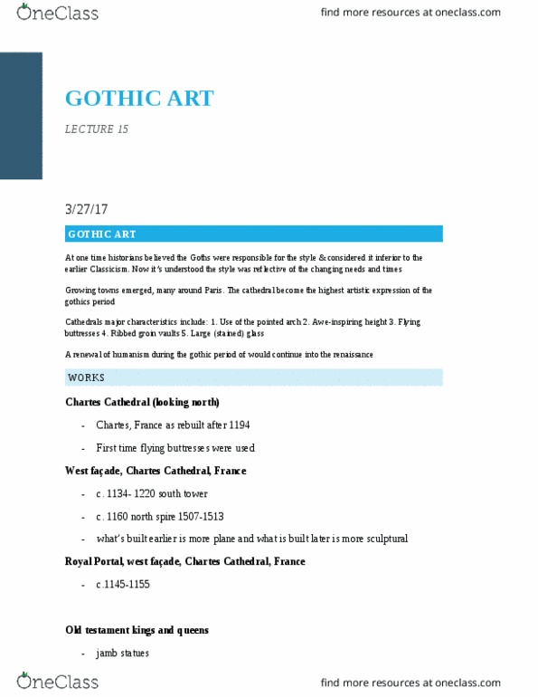 ART 100 Lecture Notes - Lecture 15: Transept, Chartres Cathedral, Gothic Revival Architecture thumbnail