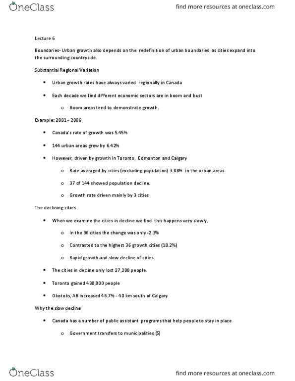 GEO 607 Lecture Notes - Lecture 6: North South Mrt Line, North American Free Trade Agreement, Northern Ontario thumbnail